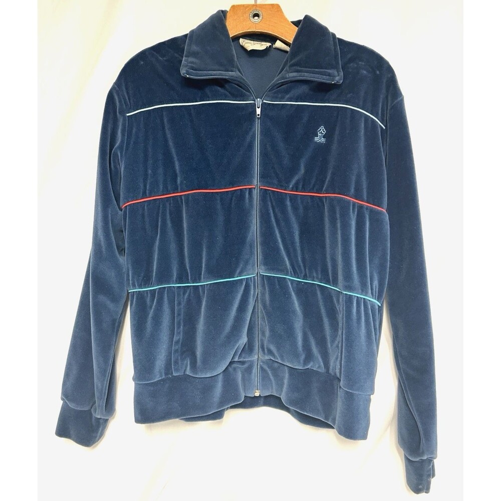 Vintage Evonne Goolagong Blue Velour Track Jacket Full Zip Pockets Women's M